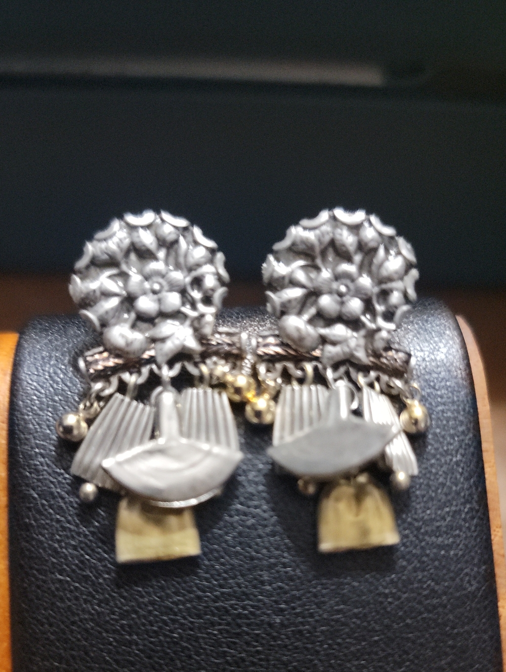Ayala Bar Handcrafted Silver-Tone/Gold Floral Dangle Earrings